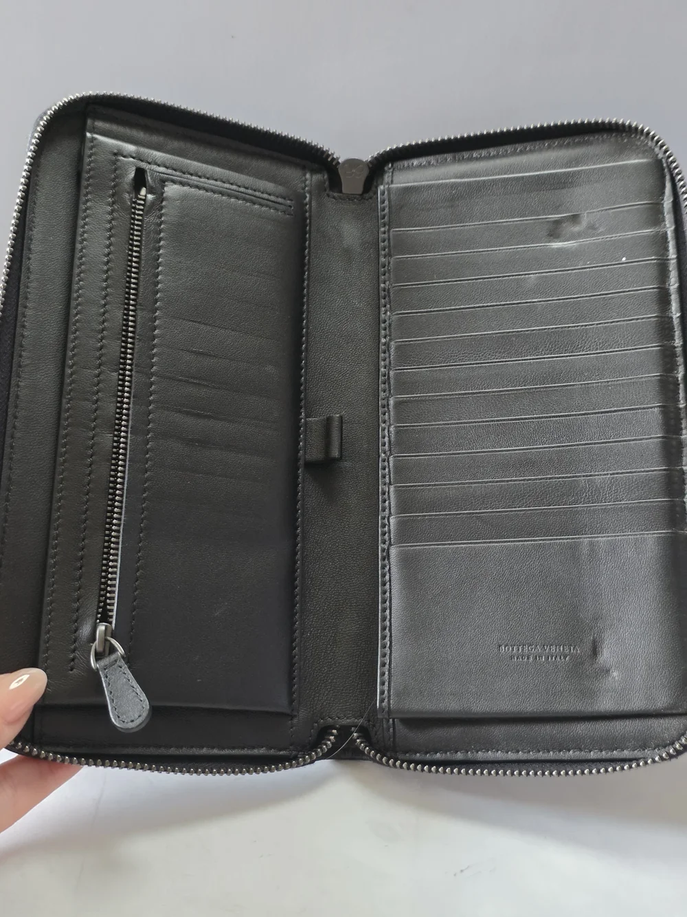 Bottega Veneta Black Intrecciato Zip Around Wallet